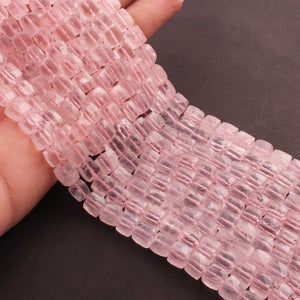1 Long Strand Rose Quartz  Faceted Briolettes  - Cube Shape Briolettes , Jewelry Making Supplies 6mm-7mm-8 Inches BR02575 - Tucson Beads