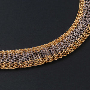 1 Pc Necklace 24k Gold & Oxidized  Silver Plated Mesh Chains- Oxidized  Silver  Plated Chains- 13 Inch OS036 - Tucson Beads