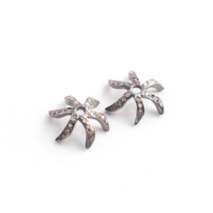1 Pc Pave Diamond Antique Finish Flower Half Cap Beads 925 Sterling Silver - Pave Jewelry Bead 9mm PDC224 - Tucson Beads