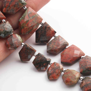1 Strand Natural Unakite Faceted Pentagon Shape Briolettes - Jewelry Making Supplies - 24mmx17mm-13mmx10mm - 9 Inch BR01628 - Tucson Beads