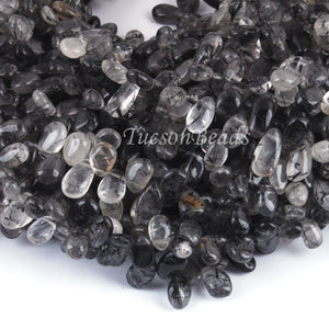 1 Long Strand Black Rutile Smooth Pear Briolettes -Pear Shape Briolettes -8mmx6mm -10 Inches BR0465 - Tucson Beads