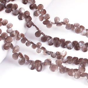 1 Strand Chocolate Moonstone Faceted Pear Briolettes -Pear Shape Briolettes -8mmx6mm - 8.5  Inches BR0463 - Tucson Beads