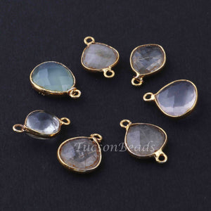 7   Pcs Mix Stone Faceted Assorted Shape 24k Gold Plated Pendant&Connector - 19mmx12mm-16mmx11mm-PC707 - Tucson Beads