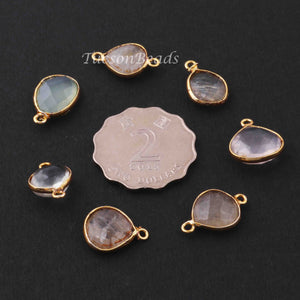 7   Pcs Mix Stone Faceted Assorted Shape 24k Gold Plated Pendant&Connector - 19mmx12mm-16mmx11mm-PC707 - Tucson Beads