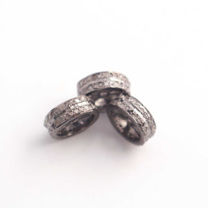 1 Pc Two Step Pave Diamond 925 Sterling Silver Rondelles Beads - 12mm PDC540 - Tucson Beads