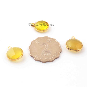 3 Pcs Lemon Quartz Faceted  24k Gold Plated Faceted Round Shape Pendant - 17mmx14mm PC698 - Tucson Beads
