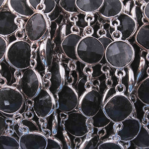 1 Feet Black Rutile Round Shape Silver Plated Bezel Continuous Connector Beaded Chain 16mmx10mm SC231 - Tucson Beads
