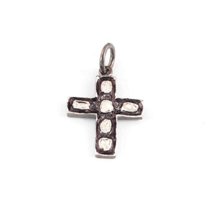 1 Pc Rosecut Diamond Cross 925 Sterling Silver Charm- Polki Cross Diamond Charm Pendant-Size: 22mmx16mm  PDC1426 - Tucson Beads