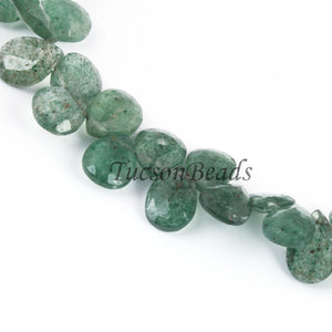 1 Strand Green Rutile Faceted Pear Briolettes -Pear Shape Briolettes -9mmx7mm - 8 Inches BR0466 - Tucson Beads