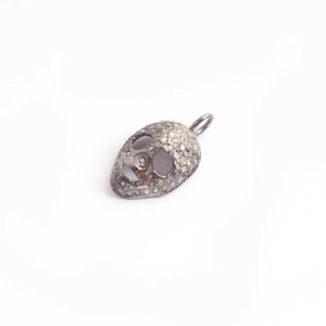 1 Pc Antique Finish Pave Diamond Skull Charm 925 Sterling Silver Pendant - 17mmx9mm PDC508 - Tucson Beads
