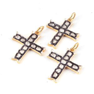 1 Pc Rosecut Diamond Cross 925 Sterling Vermeil  Charm -Polki Cross Diamond Charm Pendant-Size: 26mmx22mm  PDC1428 - Tucson Beads