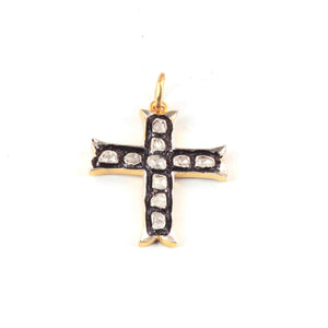 1 Pc Rosecut Diamond Cross 925 Sterling Vermeil  Charm -Polki Cross Diamond Charm Pendant-Size: 26mmx22mm  PDC1428 - Tucson Beads