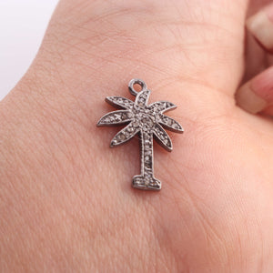 1 Pc Pave Diamond Palm Tree Charm 925 Sterling Silver Pendant - 20mmx15mm PDC143 - Tucson Beads