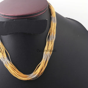 1 Pc Necklace 24k Gold & Oxidized  Silver Plated Multi Layers  Mesh Chains- Oxidized  Silver  Plated Chains- 14.5 Inch OS038 - Tucson Beads
