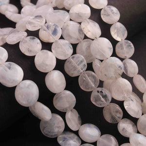 1 Long Strand White Rainbow Moonstone Smooth Briolettes -Coin Shape Briolettes  -10mm -8 Inches BR01602 - Tucson Beads