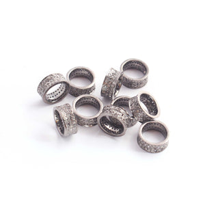 1 Pc Three Step Pave Diamond 925 Sterling Silver Rondelles Wheel Beads - Diamond Spacer Beads 12mm Pdc676 - Tucson Beads