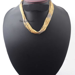 1 Pc Necklace 24k Gold & Oxidized  Silver Plated Multi Layers  Mesh Chains- Oxidized  Silver  Plated Chains- 14 Inch OS035 - Tucson Beads