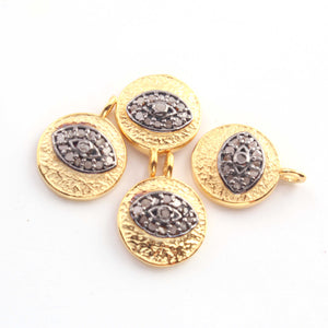 1 Pc Pave Diamond Round With Eye 925 Sterling Silver & Vermeil Pendant -10mmx8mm PDC612 - Tucson Beads