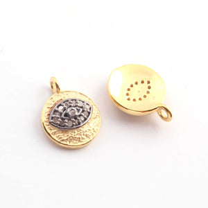 1 Pc Pave Diamond Round With Eye 925 Sterling Silver & Vermeil Pendant -10mmx8mm PDC612 - Tucson Beads