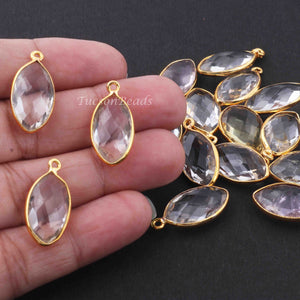 15   Pcs Crystal Quartz  Faceted Marquise Shape 24k Gold Plated Pendant- 22mmx11mm-PC690 - Tucson Beads