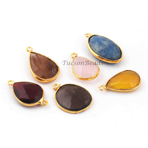 6  Pcs Mix Stone Faceted Assorted Shape 24k Gold Plated Pendant&Connectorl - 25mmx14mm-12mmx21mm-PC682 - Tucson Beads