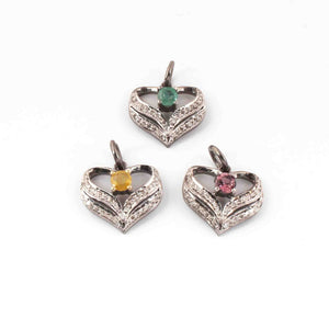 1 Pc Pave Diamond Multi stone Heart Charm 925 Sterling Silver Pendant, 15mmx16mm PDC949 - Tucson Beads