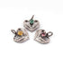 1 Pc Pave Diamond Multi stone Heart Charm 925 Sterling Silver Pendant, 15mmx16mm PDC949