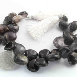 1 Long Strand Black Rutile Smooth Pear Briolettes -Pear Shape Briolettes -15mmx13mm-26mmx15mm -7 Inches BR01621 - Tucson Beads