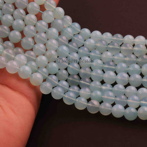 1 Strand Aqua Chalcedony  , Best Quality  , Smooth Round Balls - Smooth Balls Beads -9mm - 10 Inches BR01046 - Tucson Beads