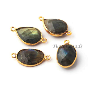 4 Pcs Labradorite  Faceted Assorted Shape 24k Gold Plated Pendant&Connector - 24mmx12mm  PC696 - Tucson Beads
