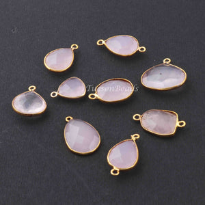 9   Pcs Rose Quartz Faceted  Assorted Shape 24k Gold Plated Pendant&Connector  - 21mmx20mm-16mmx12mmPC689 - Tucson Beads