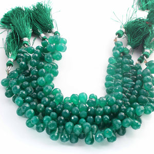 1 Strand Green Onyx Faceted Briolettes -  Tear Drop Shape-11mmx7mm-6mmx5mm- 8 Inches BR01649 - Tucson Beads