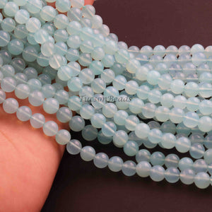 1 Strand Aqua Chalcedony  , Best Quality  , Smooth Round Balls - Smooth Balls Beads -7mm - 13 Inches BR01045 - Tucson Beads