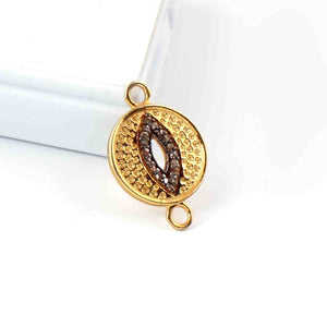 1 Pc Pave Diamond Round Evil Eye Charm 925 Sterling Silver / Vermeil Connector 23mmx15mm PDC912 - Tucson Beads