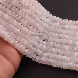 1  Long Strand White Rainbow Moonstone Faceted Rondelles  - Moonstone rondelles - 9mm - 10 Inches BR01039 - Tucson Beads