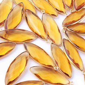 9 Pcs Citrine Faceted Marquise Shape 24k Gold Plated Pendant  ,  Citrine Pendant 39mmx13mm PC079 - Tucson Beads