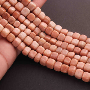 1 Strand Peach Moonstone Smooth Cube Briolettes - Cube shape Beads -6mmx8mm-9mmx10mm - 10.5 Inches BR01651 - Tucson Beads