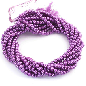 1 Strand  Purple Glass Pearl Smooth Round Ball Beads,Pearl Rondelles  -6mm 16 Inches BR2653 - Tucson Beads