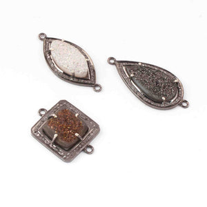 1 Pc Pave Diamond Mystic Gray, White & Brown Druzzy 925 Sterling Silver Connector- Druzzy Connector PDC958 - Tucson Beads