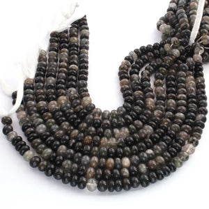 1  Strand Moss Agate  Smooth Roundelles - Plain Semiprecious Rondelles - 8mm-9 Inches BR02702 - Tucson Beads