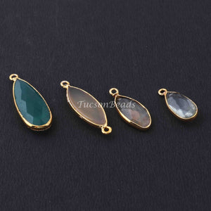 4  Pcs Mix Stone Faceted  Assorted Shape 24k Gold Plated Connector&Pendantl- 31mmx11mm-19mmx9mm-PC716 - Tucson Beads