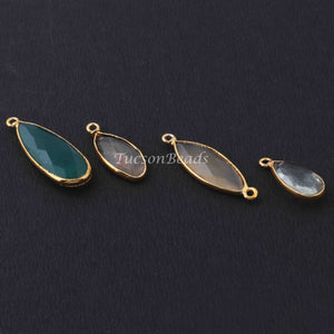 4  Pcs Mix Stone Faceted  Assorted Shape 24k Gold Plated Connector&Pendantl- 31mmx11mm-19mmx9mm-PC716 - Tucson Beads