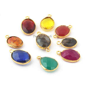 9 Pcs Mix Stone Faceted  24k Gold Plated Faceted Assorted Shape Pendant & Connector-20mmx13mm-16mmx10mm PC700 - Tucson Beads