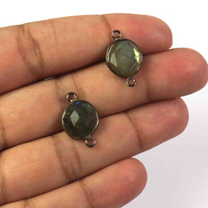 7 Pcs Labradorite Oxidized Sterling Silver Plated Faceted Oval Shape Connector Double Bali - 19mmx12mm PC455 - Tucson Beads