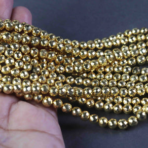 1 Strand Gold Pyrite Faceted  Round Ball  -pyrite Faceted Ball Beads 6mm 8 Inches BR567 - Tucson Beads