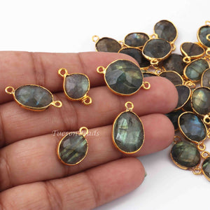 18  Pcs Labradorite  Faceted Assorted Shape 24k Gold Plated Pendant&Connector - 19mmx12mm-16mmx11mm PC683 - Tucson Beads