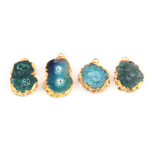 4  Pcs 24k Gold Plated Geode Agate Green Druzzy Slice Pendant , Fancy Shape Druzzy , Gemstone Pendant  , Jewelry Making DRZ404 - Tucson Beads