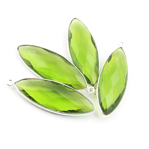 4 Pcs Peridot Faceted Marquise Shape 925 Silver Plated Pendant   39mmx14mm  PC109 - Tucson Beads