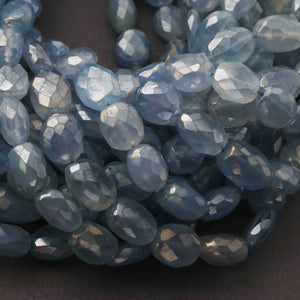 1 Strands Blue Chalcedony Silver Coated Faceted Oval Briolettes 9mmx8mm-12mmx9mm 8 Inch BR574 - Tucson Beads