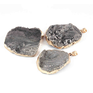 3  Pcs 24k Gold Plated Geode Agate Gray Mystic Druzzy Pendant   , Fancy Shape Druzzy , Gemstone Pendant  , Jewelry Making DRZ414 - Tucson Beads